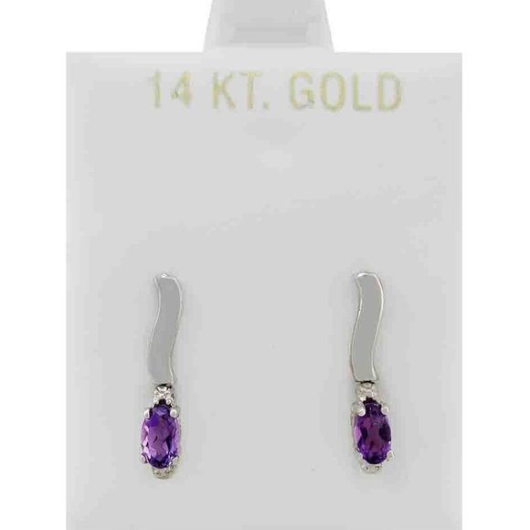 Genuine Amethyst Dangling Earrings 14K White Gold